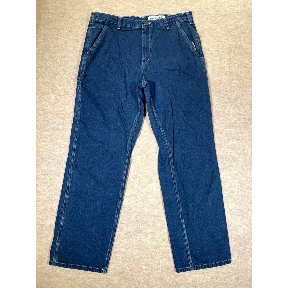 VTG Carhartt Authentic Dungaree Fit Carpenter Work Jeans Mens 38x32 Blue Denim‎